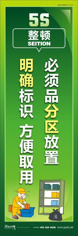 5s现场管理标语 必须品分区放置，明确标识，方便取用