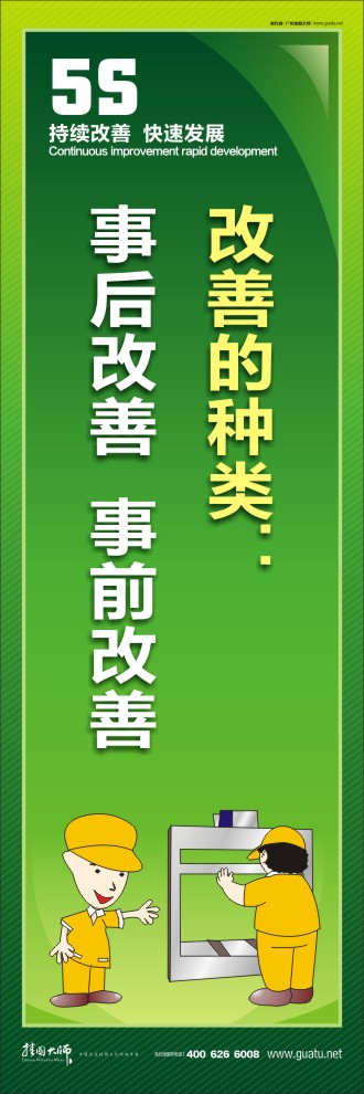 推行5s标语 改善的种类：事后改善  事前改善