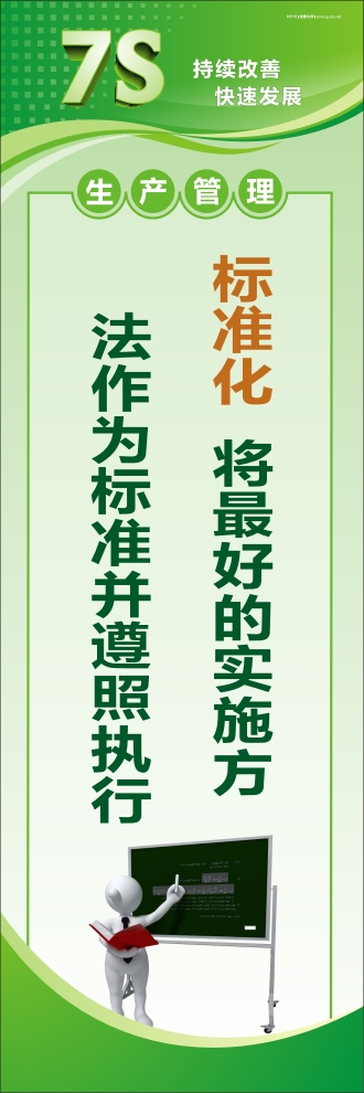 7s现场管理标语 标准化：将最好的实施方法作为标准并遵照执行